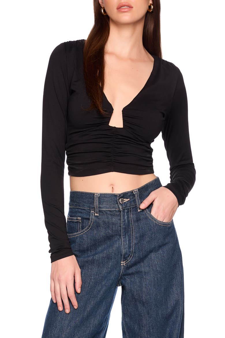 Gathered Long Sleeve Top, Main, color, BLACK