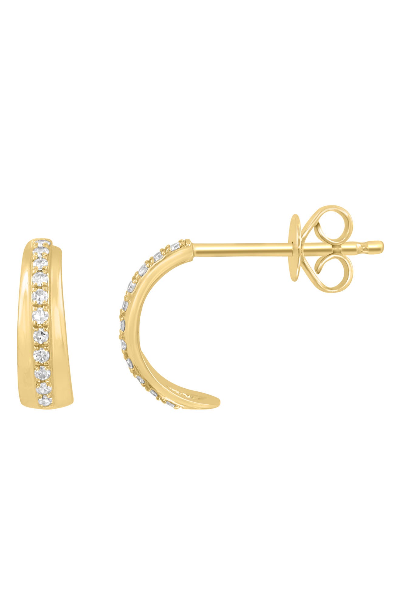 14K Gold Plated Sterling Silver Diamond Hoop Earrings