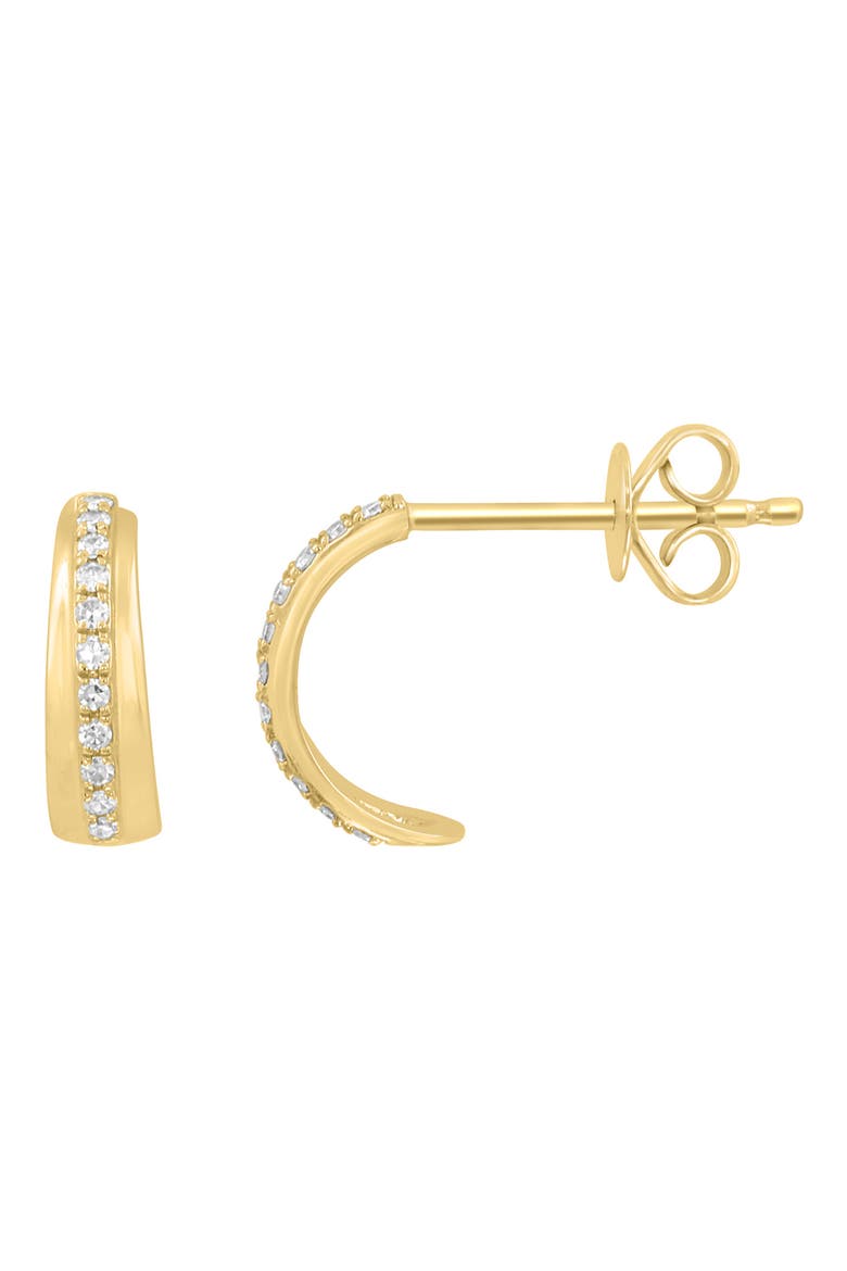 14K Gold Plated Sterling Silver Diamond Hoop Earrings, Main, color, GOLD