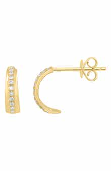 14K Gold Plated Sterling Silver Diamond Hoop Earrings