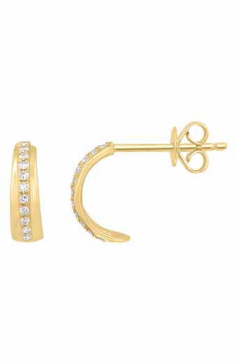 14K Gold Plated Sterling Silver Diamond Hoop Earrings
