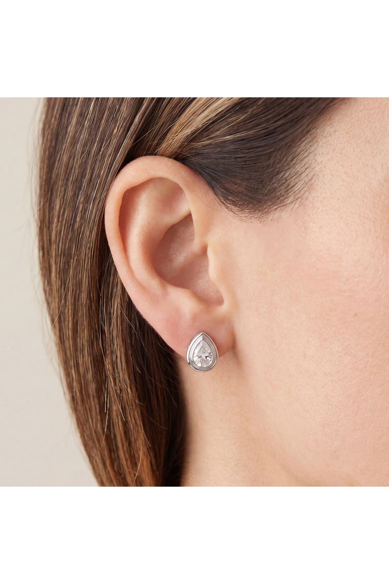 CZ Pear Double Bezel Stud Earrings, Alternate, color, Sterling Silver