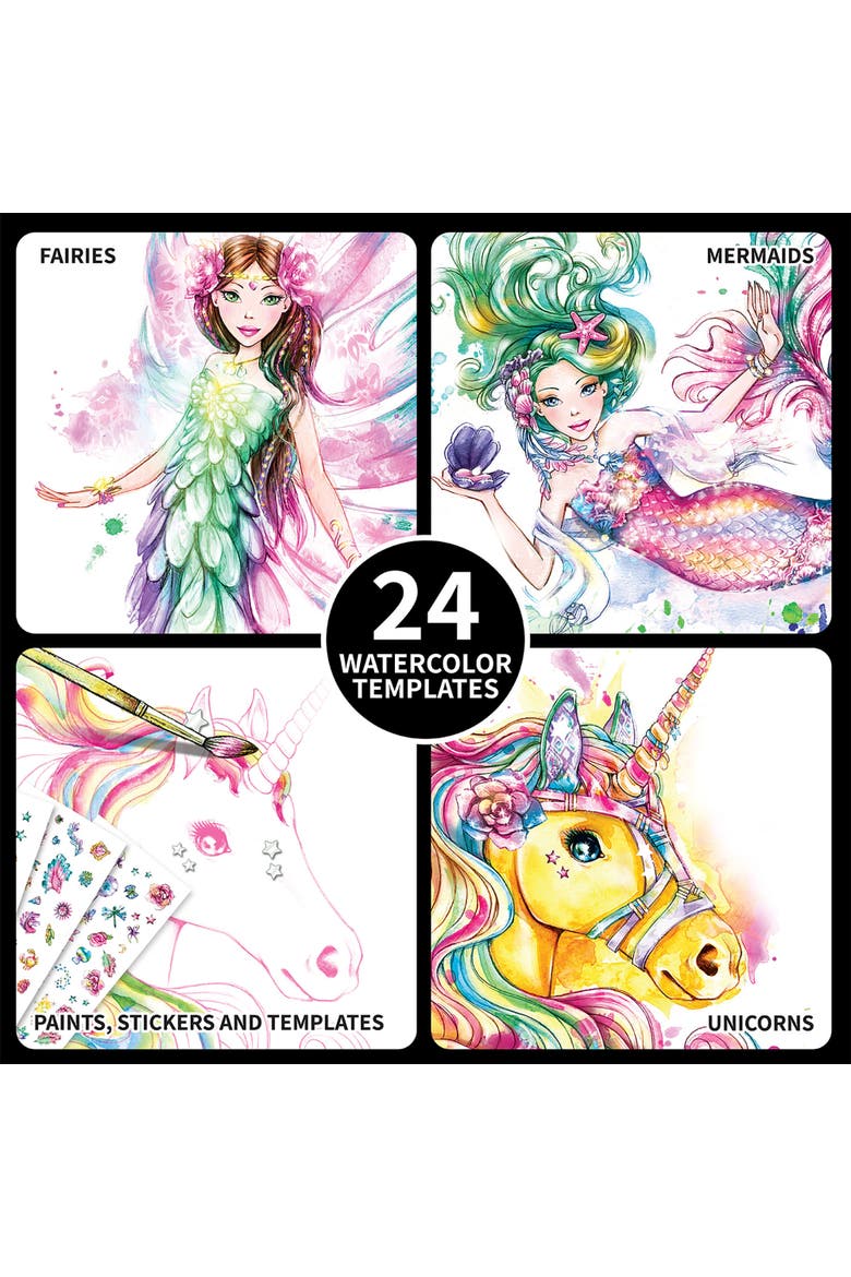 SpiceBox Style Me Up Fantastic Unicorn, Mermaids and Fairies, Watercolor Painting Kit, Alternate, color, Multicolored