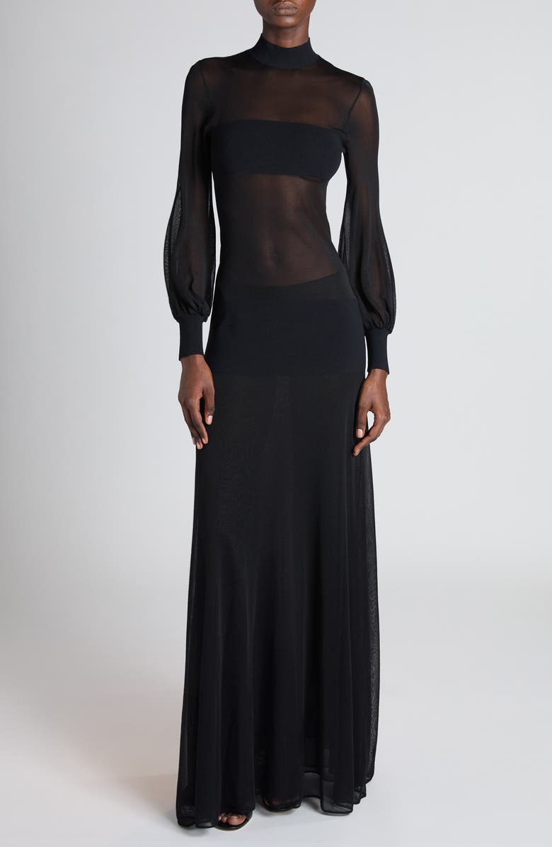 TOM FORD Long Sleeve Knit Gown, Main, color, Black