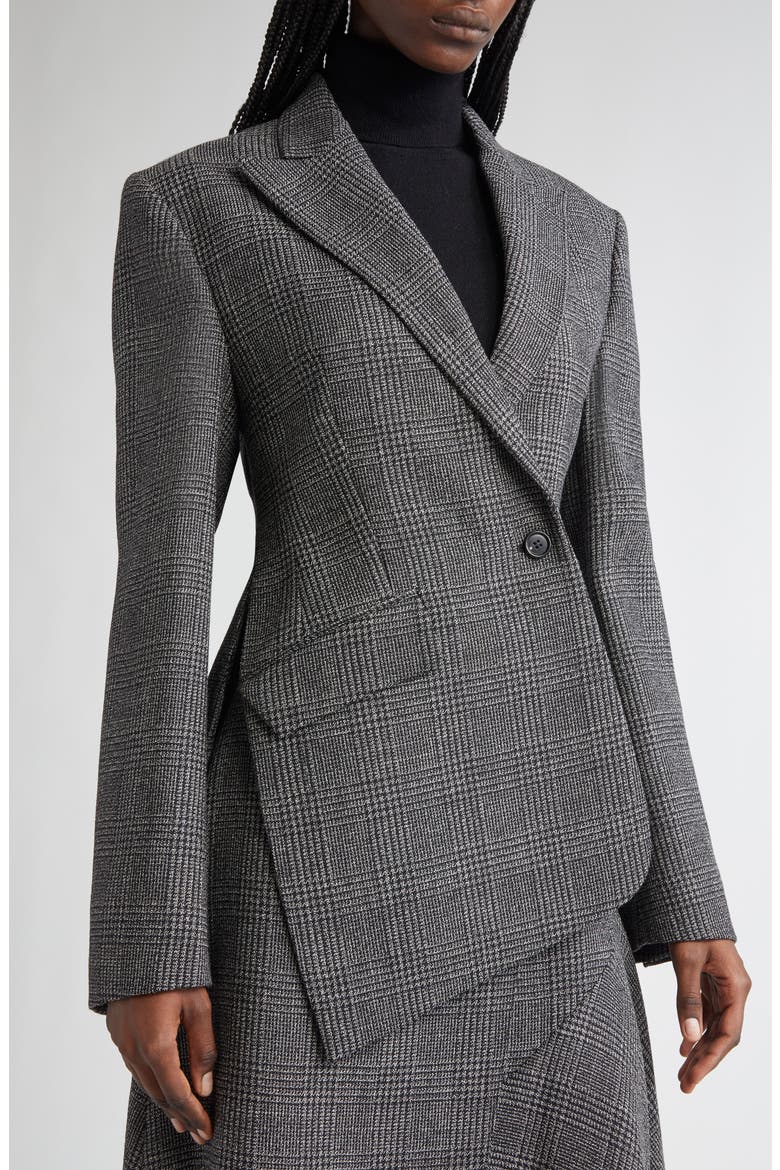 Asymmetric Virgin Wool Blazer, Alternate, color, BLACK/ WHITE