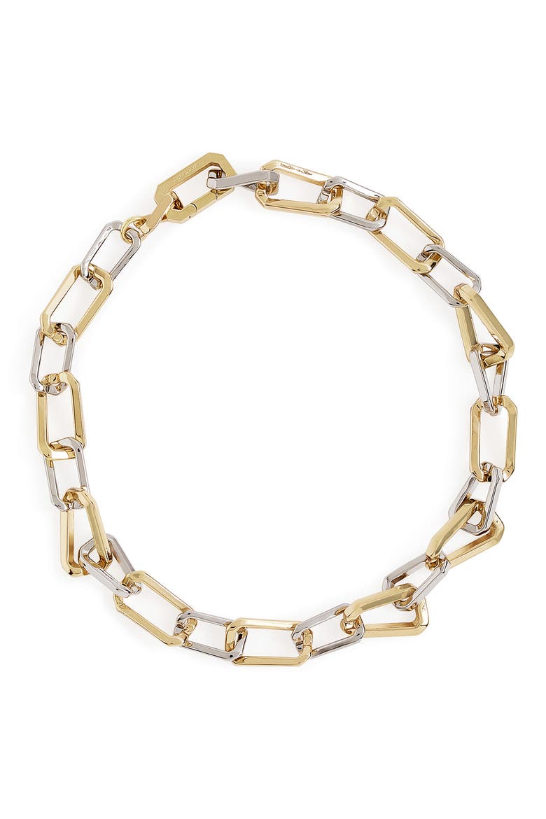 Two Tone Assorted Hex Link Necklace, Main, color, GOLD/ RHODIUM