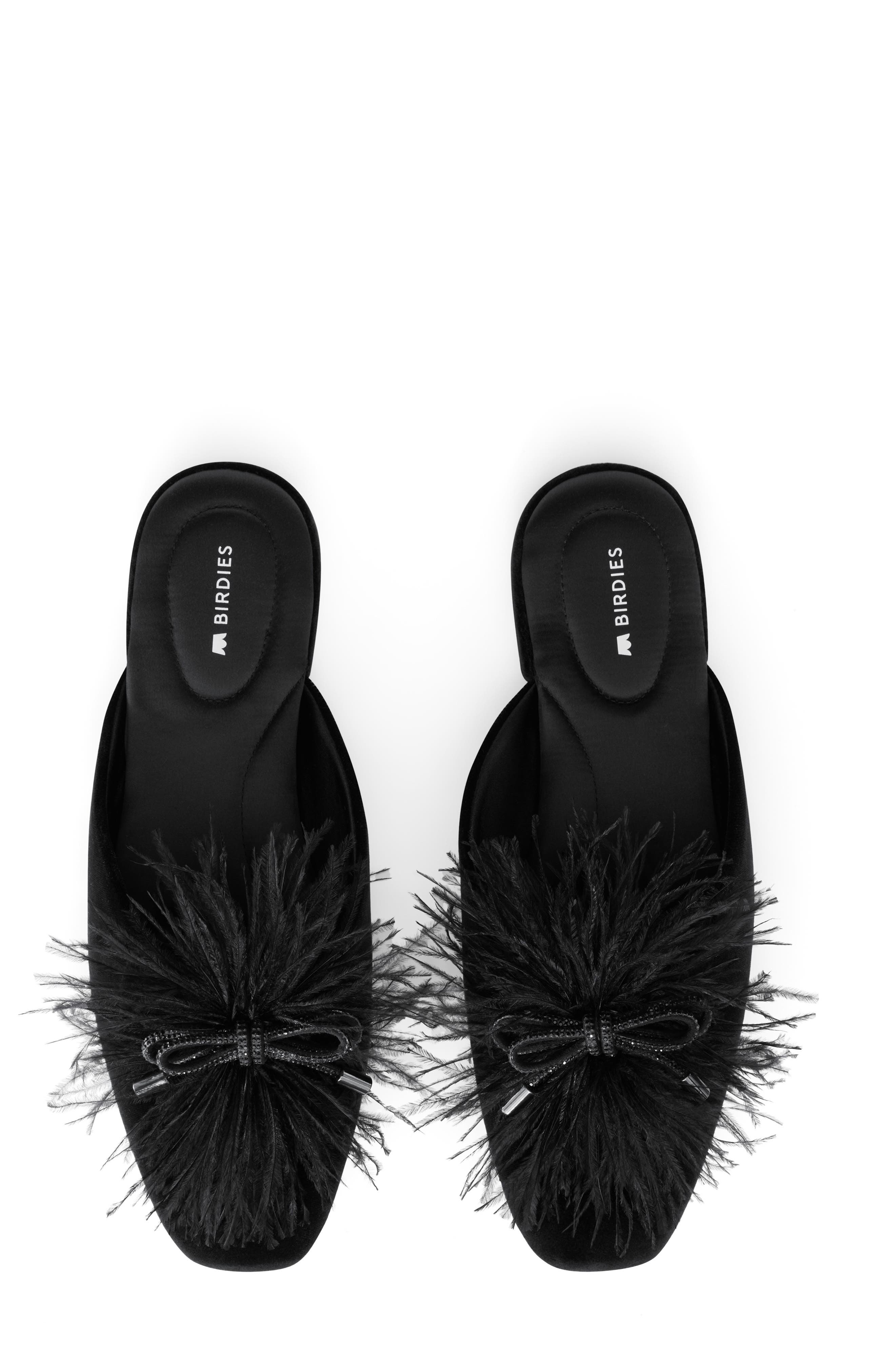 The Lovebird Feather Trim Mule, Alternate, color, BLACK VELVET