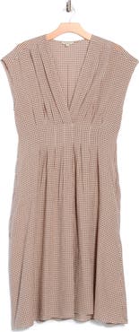 MAX STUDIO Gingham Cap Sleeve Cotton Blend Midi Dress