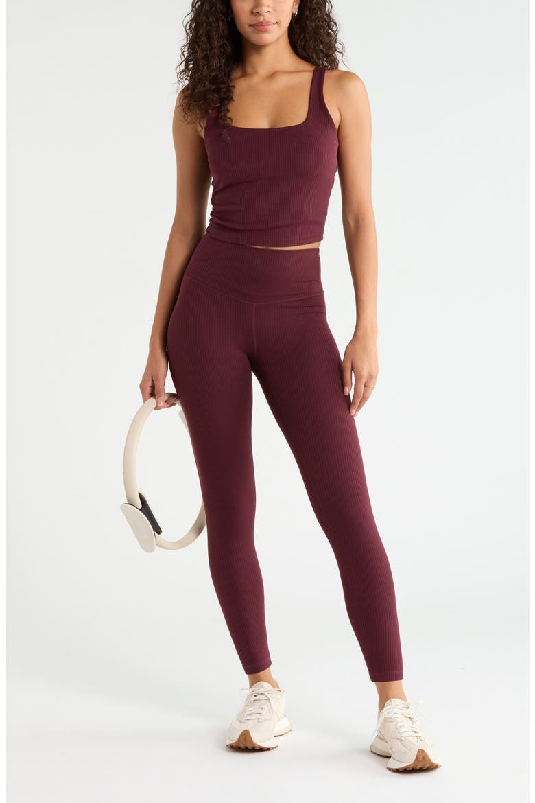 Thrive Rib High Waist 7/8 Leggings, Alternate, color, BURGUNDY STEM