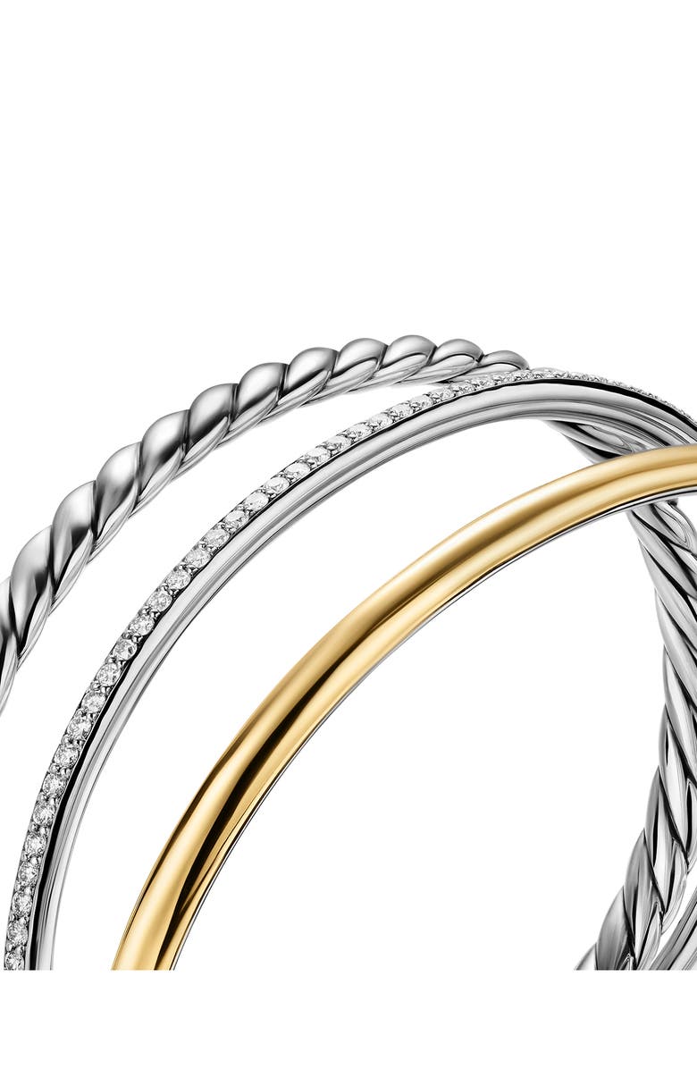 David Yurman DY Mercer<sup>®</sup> Three Row Cuff Bracelet in Sterling Silver with 18K Yellow Gold & Diamonds, 10mm, Alternate, color, Silver/ Gold/ Diamond