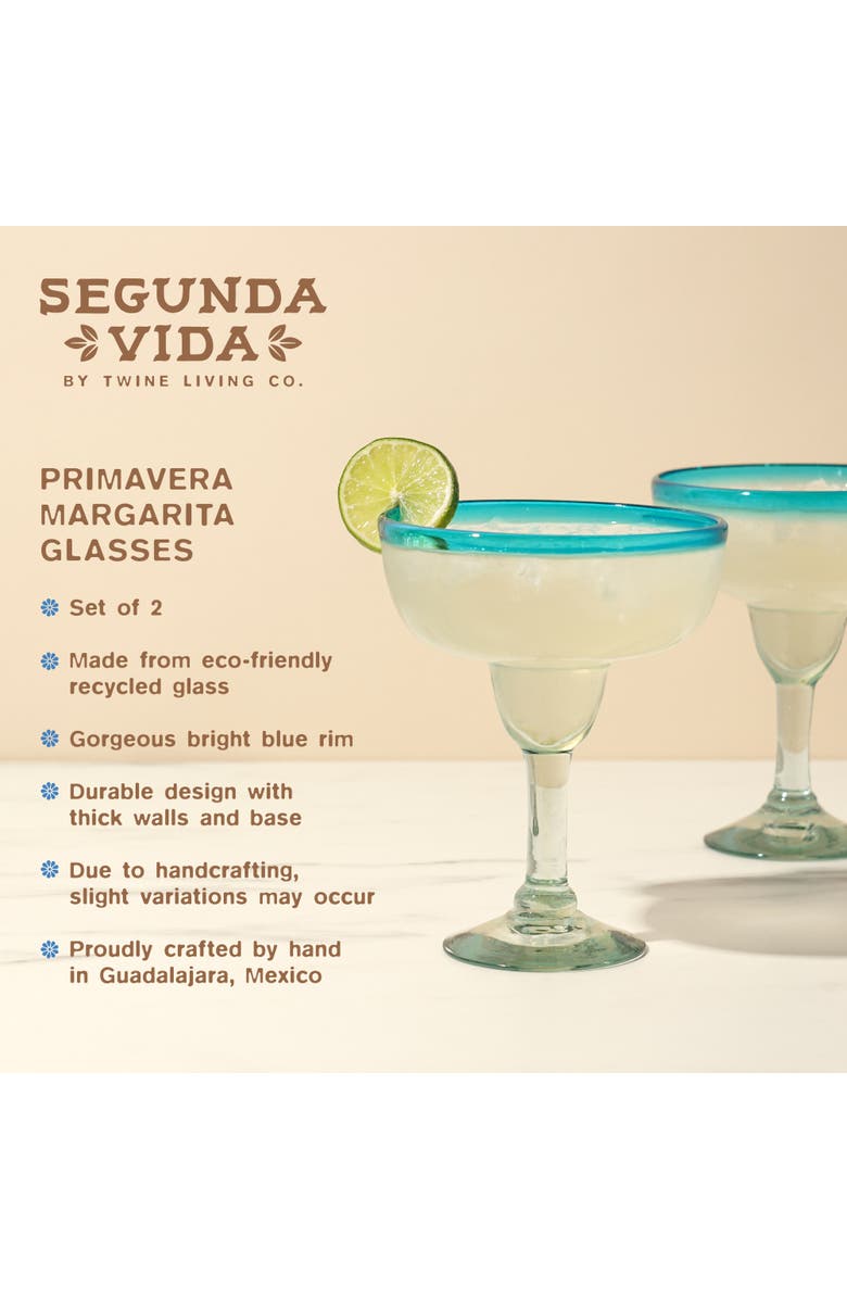 TWINE Segunda Vida Primavera Recycled Margarita Glasses Set of 2, Alternate, color, Clear