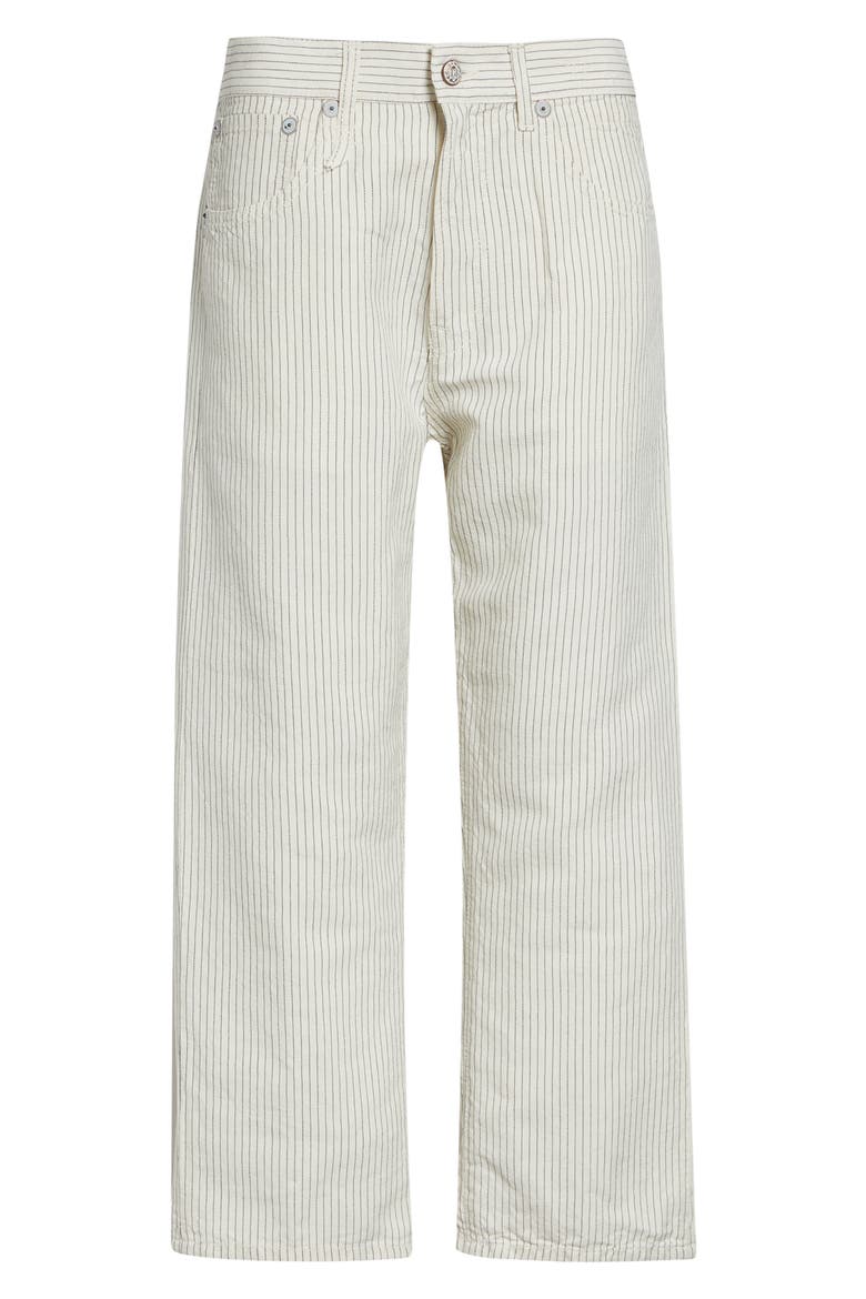 X-Boyfriend Pinstripe Linen & Cotton Pants, Alternate, color, WHITE WITH BLACK MINI STRIPE