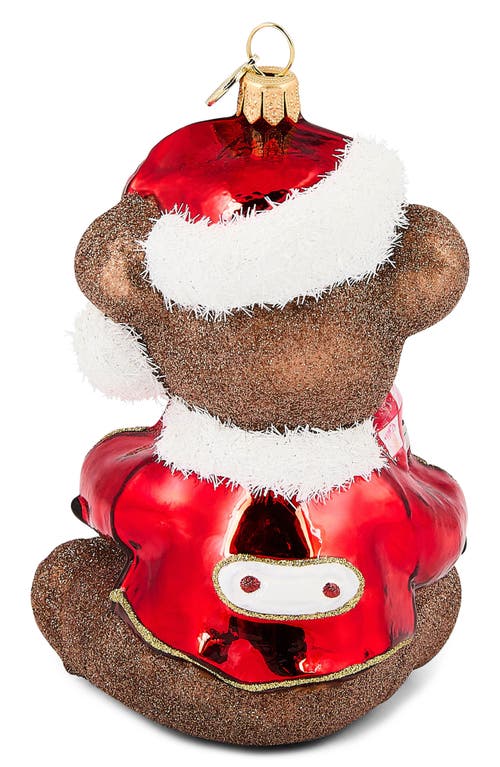 Mackenzie-childs Mackenzie Childs Check It Out Teddy Bear Glass Ornament In Multi