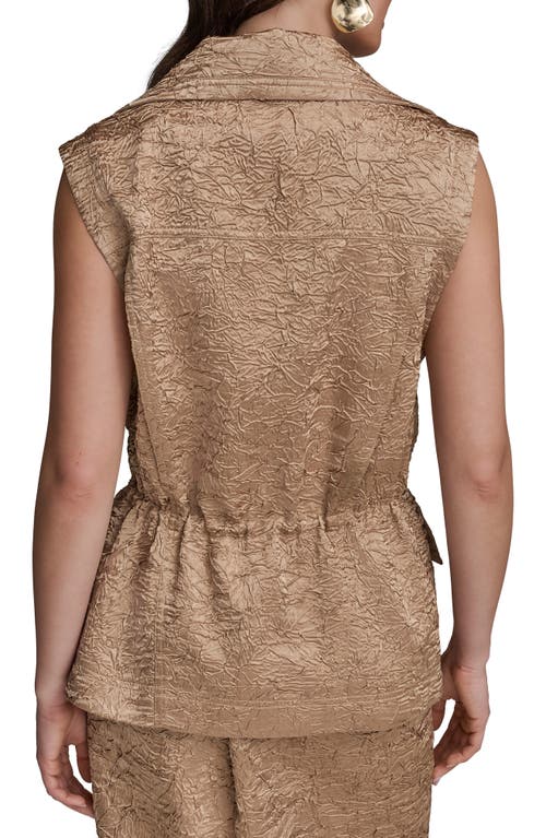 Donna Karan New York Textured Satin Zip Front Vest In Hazel
