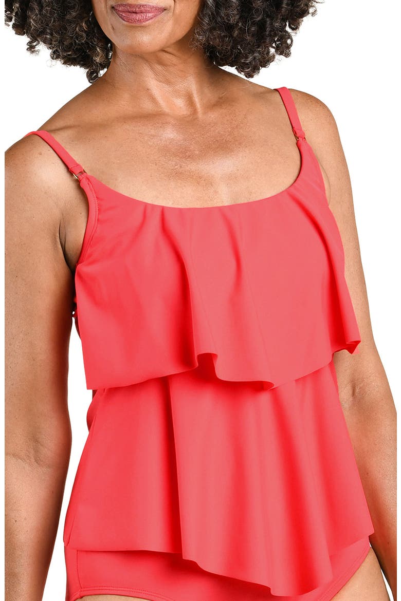 Solid Double Tiered Tankini Top, Alternate, color, PAPAYA