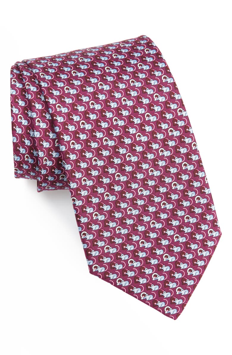 FERRAGAMO Mouse & Gancio Print Silk Tie, Main, color, 