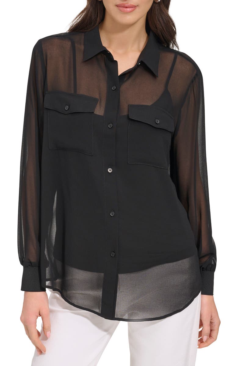 DKNY Chiffon Button-Up Shirt, Main, color,