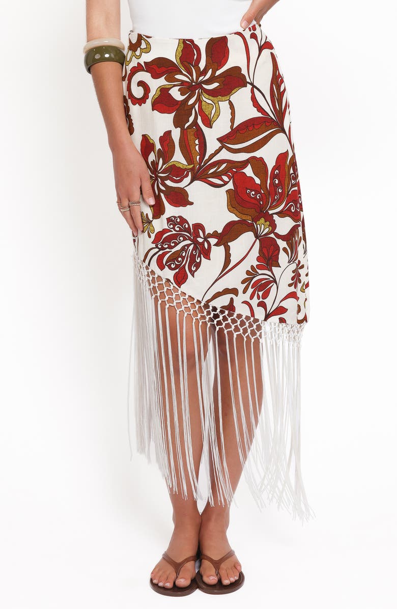 Petal & Pup Shelby Print Fringe Skirt, Alternate, color, Brown Floral