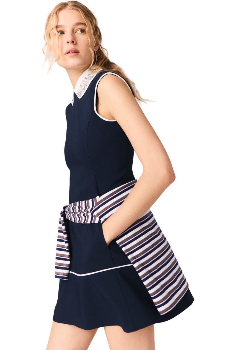 Flared dress with contrast trim, Alternate, color, Navy