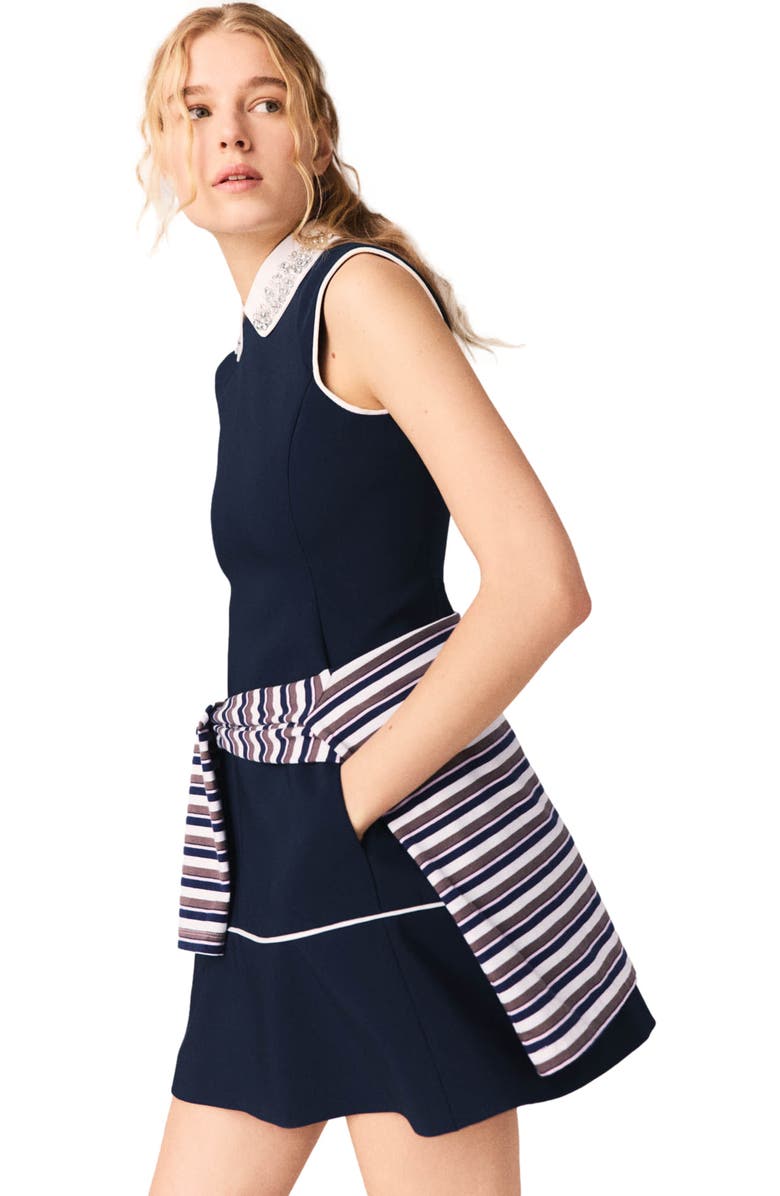 maje Flared dress with contrast trim, Alternate, color, Navy