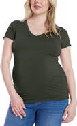 MOTHERHOOD MATERNITY V-Neck Side-Ruched Maternity Short Sleeve Tee