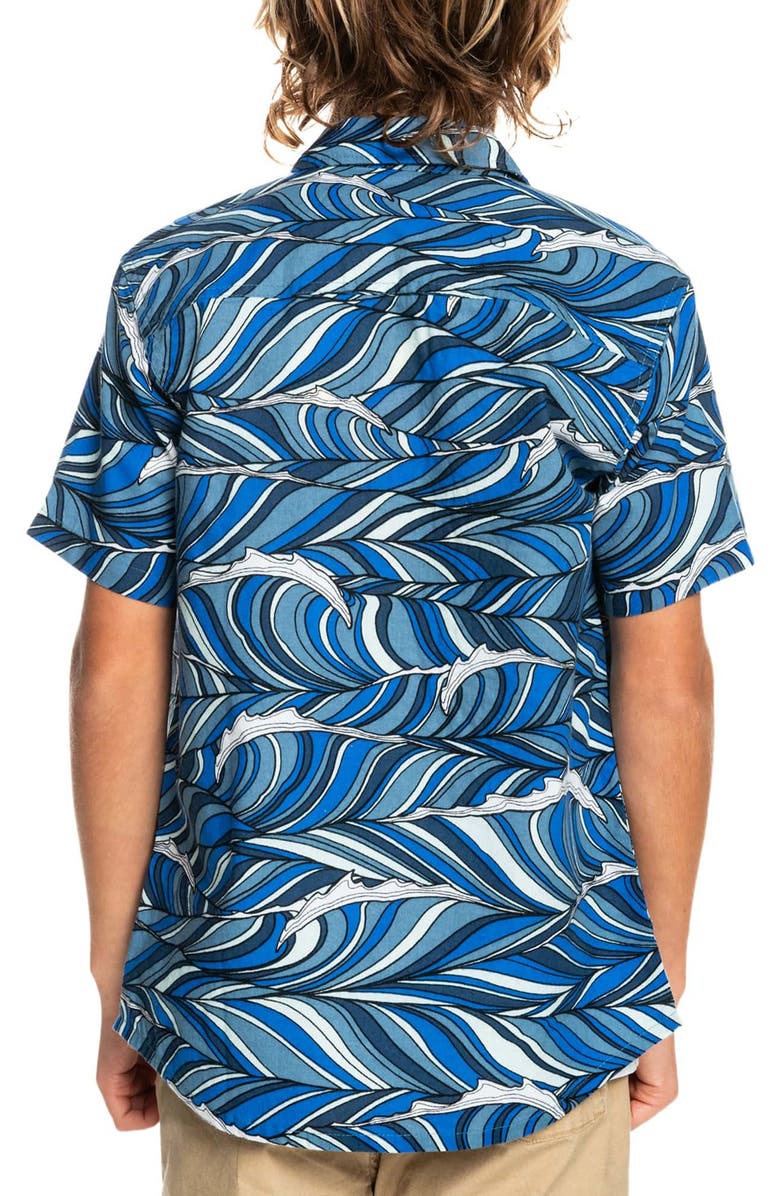 Quiksilver Kids' Wavy Wavy Short Sleeve Organic Cotton Button-Up Shirt, Alternate, color, 