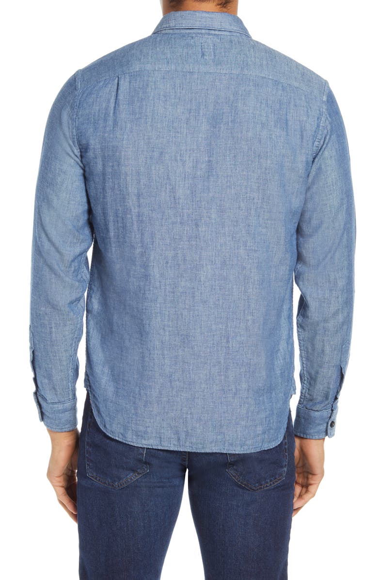 HIROSHI KATO Slim Fit Double Gauze Button-Up Shirt, Alternate, color, Light Indigo