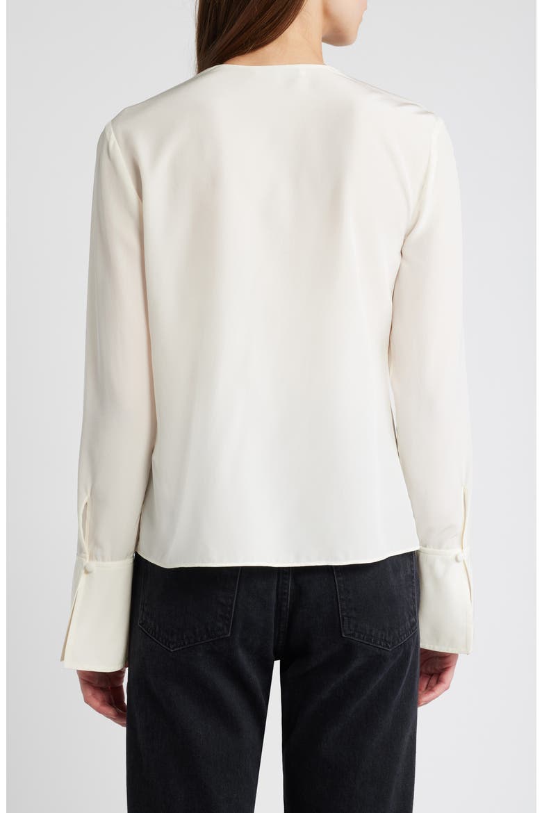 Ruffle Front Long Sleeve Silk Top, Alternate, color, CREAM