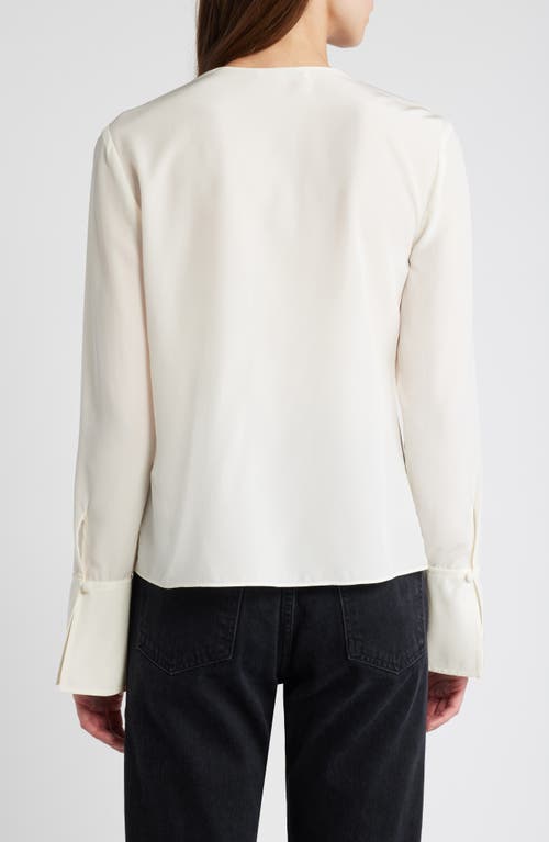 Frame Ruffle Front Long Sleeve Silk Top