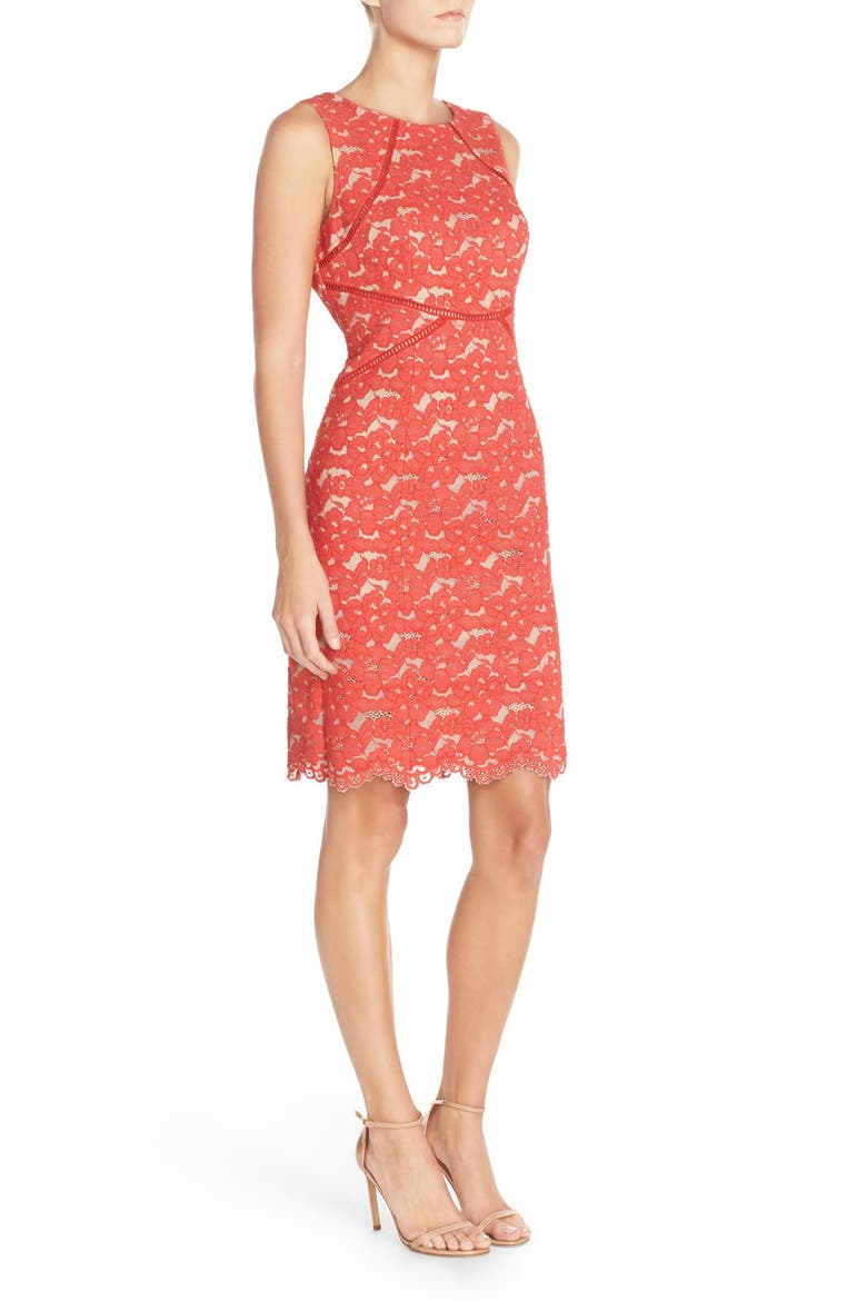 Sleeveless Lace Sheath Dress, Alternate, color, RED NUDE