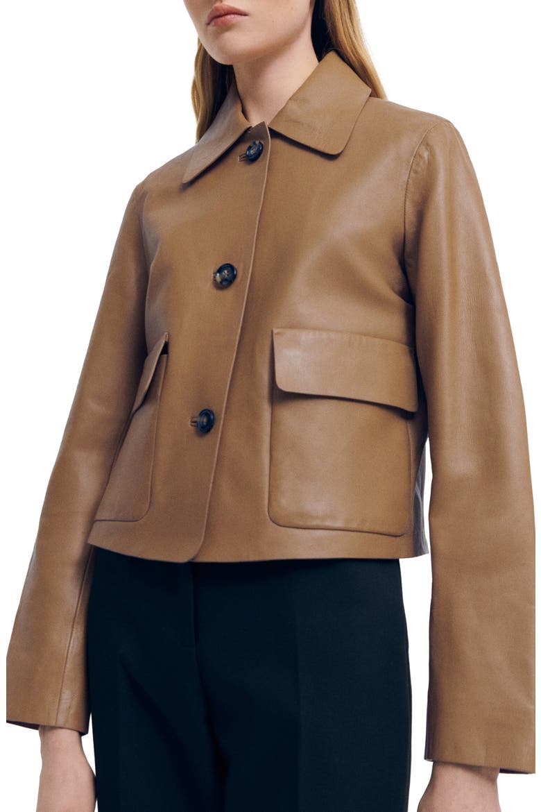 Crop Leather Shirt Jacket, Main, color, MEDIUM BROWN