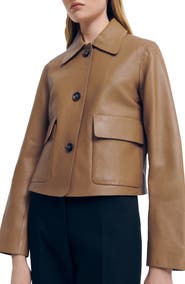 MANGO Crop Leather Shirt Jacket