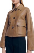 MANGO Crop Leather Shirt Jacket