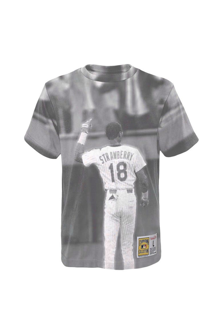 Youth Mitchell & Ness Darryl Strawberry White New York Mets Sublimated Player T-Shirt, Alternate, color, Gray