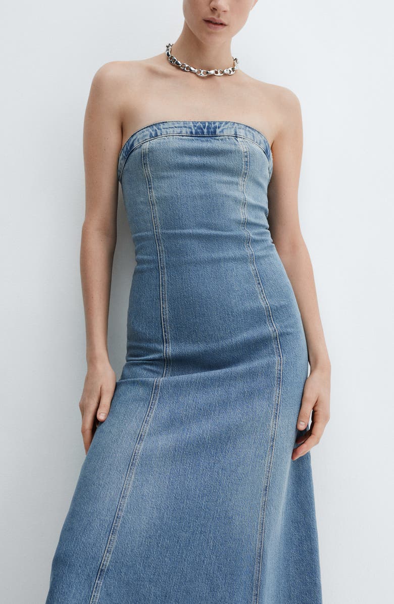 MANGO Strapless Denim Dress, Alternate, color, 