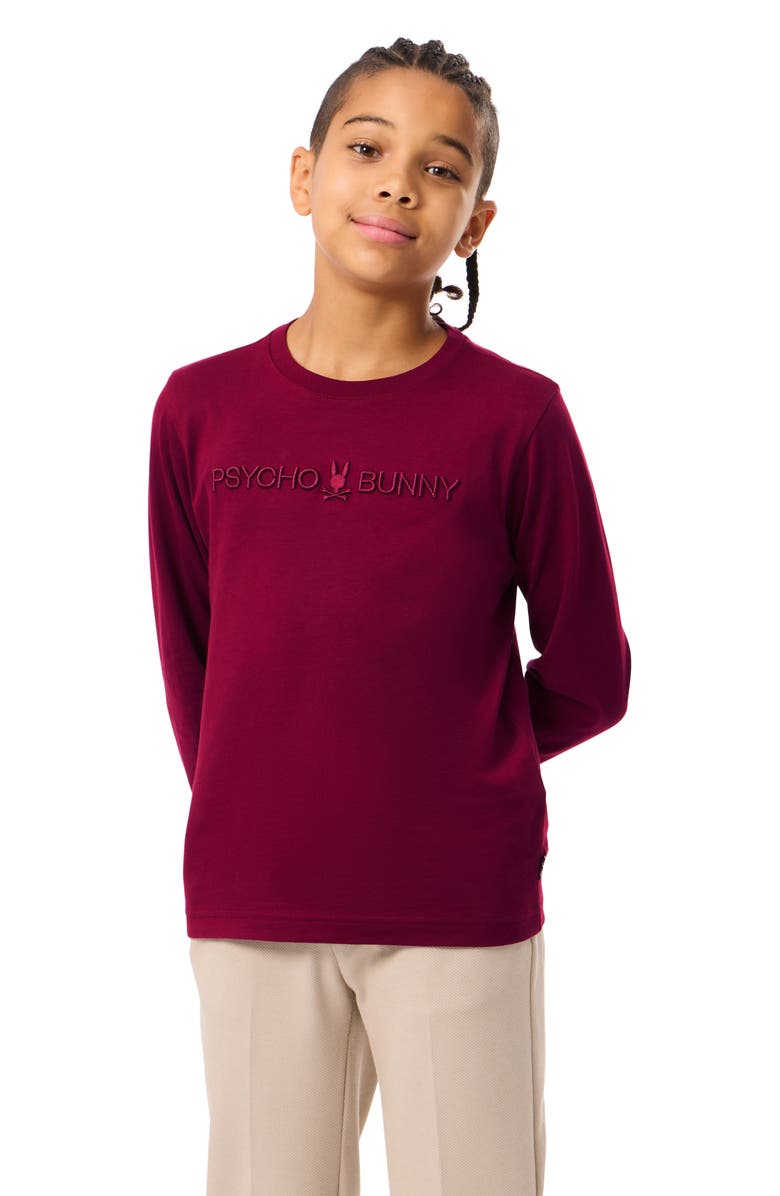 Psycho Bunny Kids' Lakewood Embroidered Long Sleeve Cotton T-Shirt, Alternate, color, Crimson