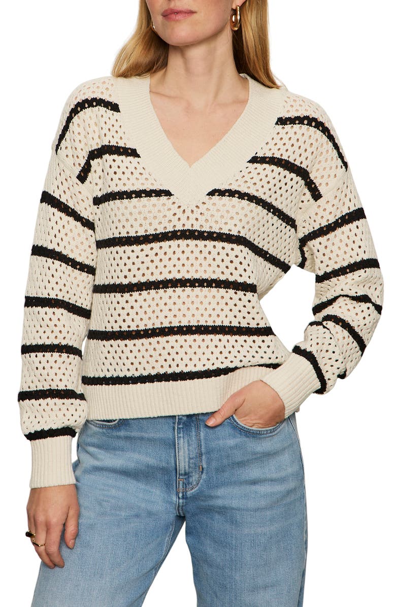 Sanctuary Stripe Open Stitch V-Neck Sweater, Alternate, color, 