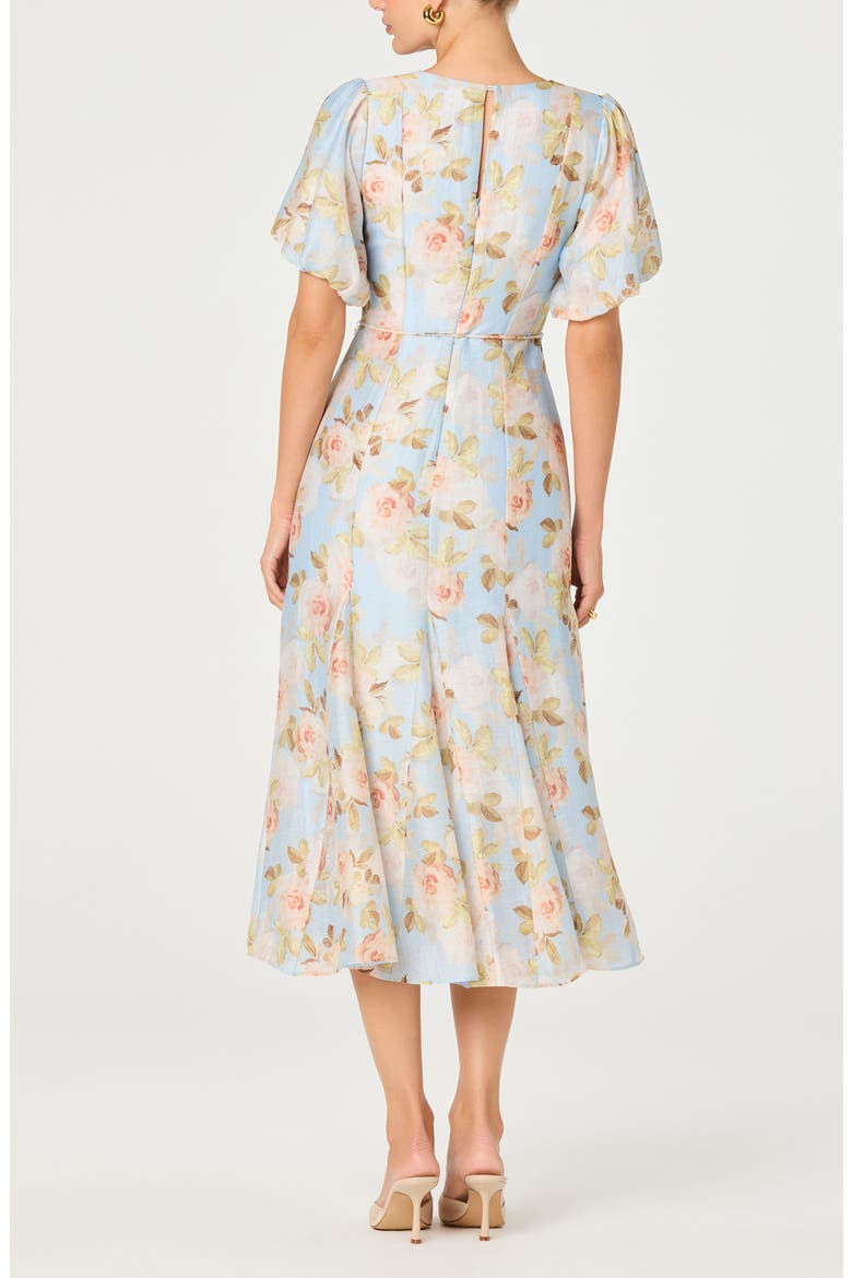 Lavena Floral Puff Sleeve Midi Dress, Alternate, color, BLUE FLRL