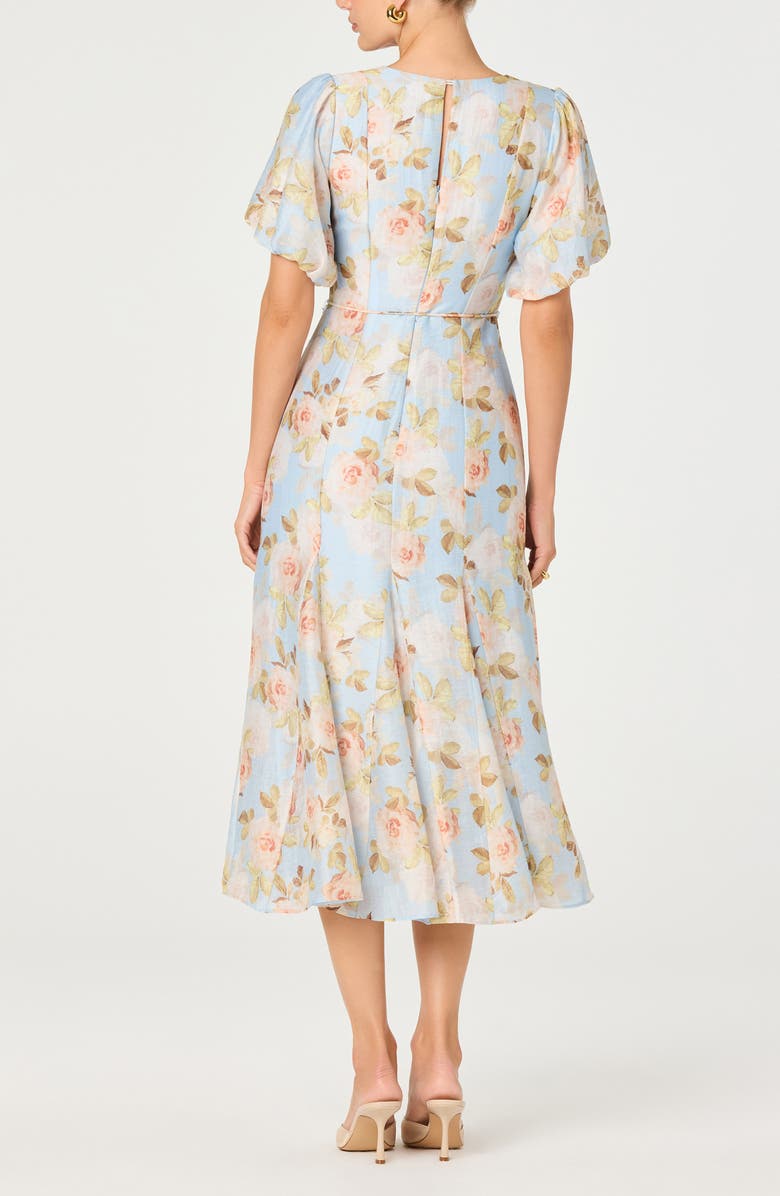 ASTR the Label Lavena Floral Puff Sleeve Midi Dress, Alternate, color, Blue Floral