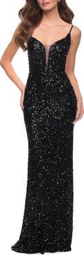 La Femme Gorgeous Sequin Dress with V Neck and Open Back