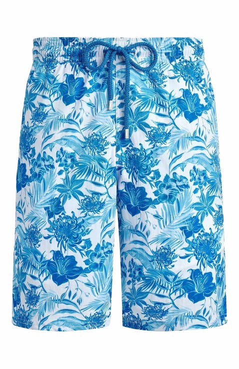 Men's Tahiti Flowers Long Stretch Board Shorts