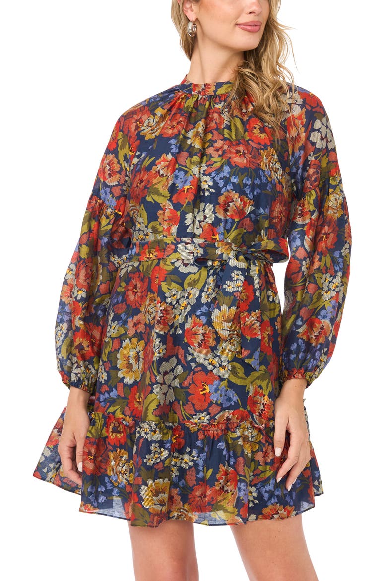 Floral Long Sleeve Minidress, Alternate, color, CLASSIC NAVY
