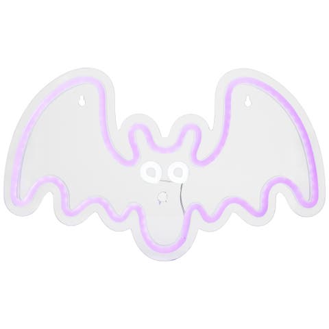 LED Neon Lighted Halloween Bat Wall or Window Decoration - 15" - Purple