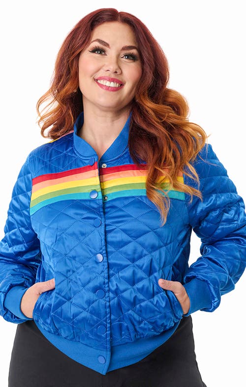 Unique Vintage Plus Size Quilted Varsity Jacket In Blue