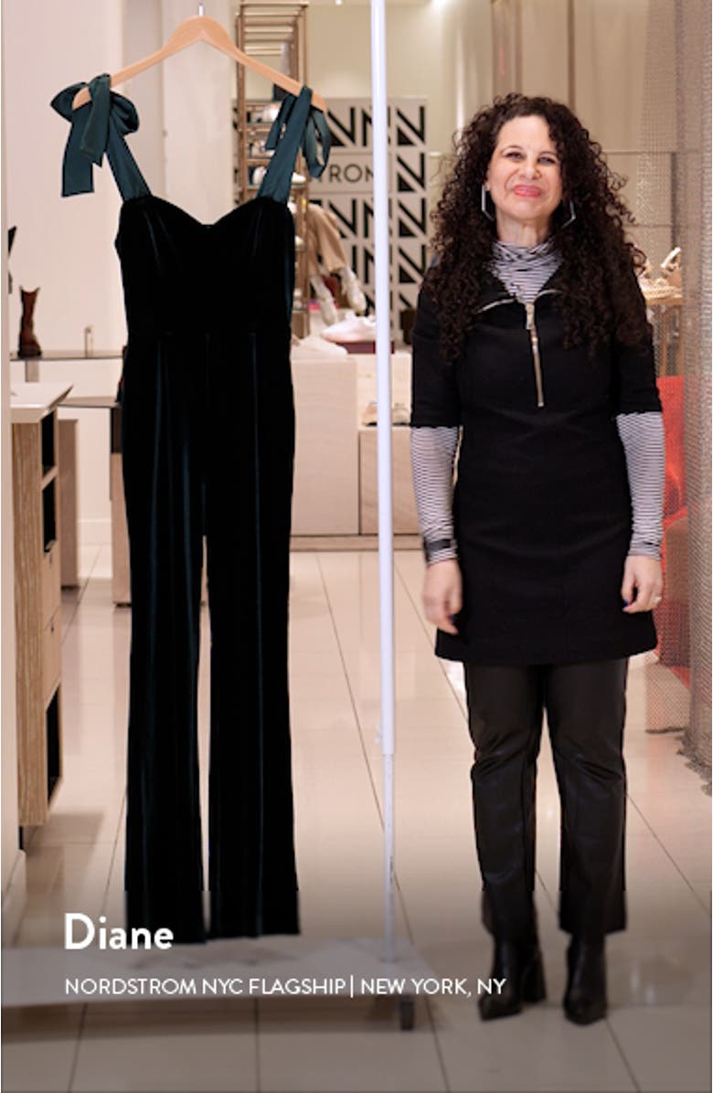 Bow Strap Sweetheart Neck Velvet Jumpsuit, sales video thumbnail