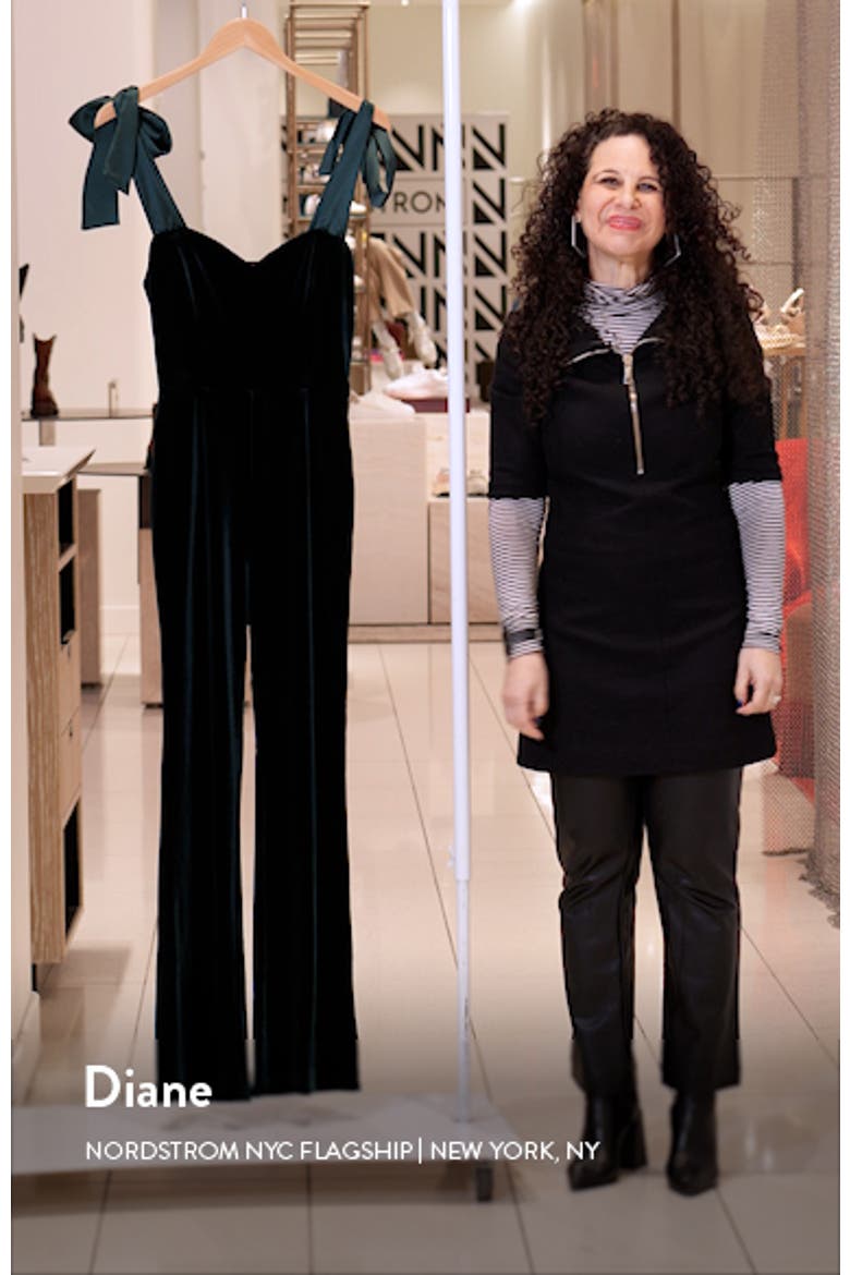 Bow Strap Sweetheart Neck Velvet Jumpsuit video