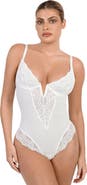 Popilush Plus Size Shapewear Lace Deep V-Neck Sculpting Thong Bodysuit