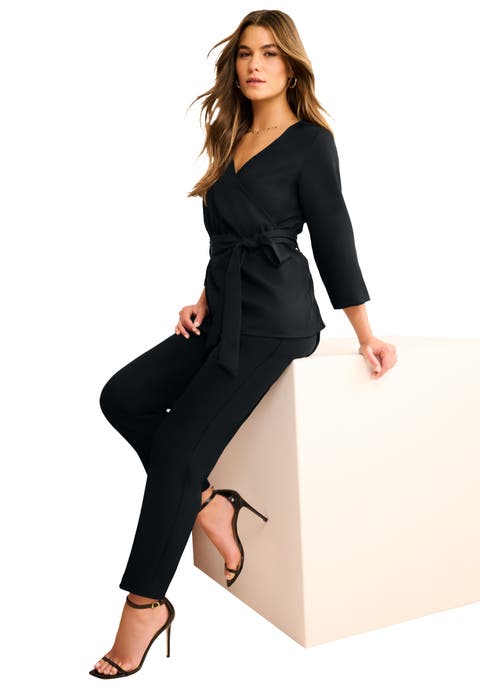 Faux Wrap Tie Bi Stretch Blouse (plus)