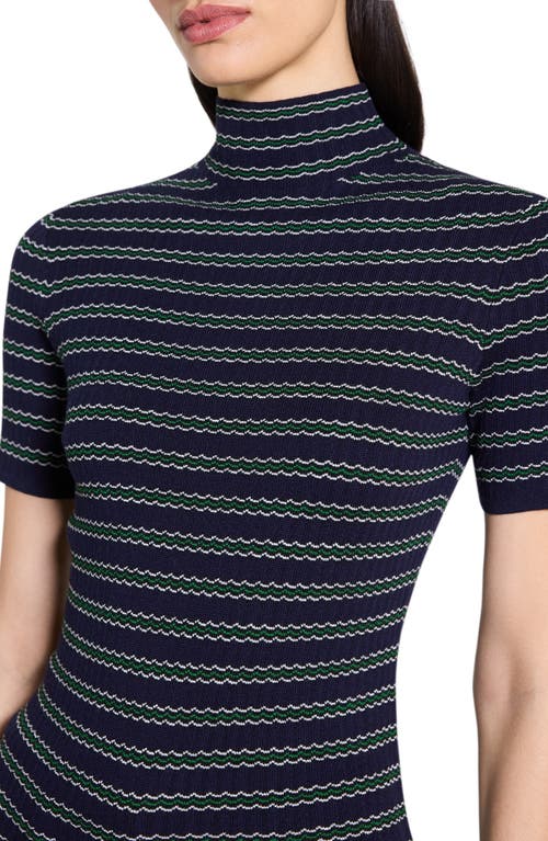 Theory Leenda Stripe Merino Wool Mock Neck Sweater In Blue