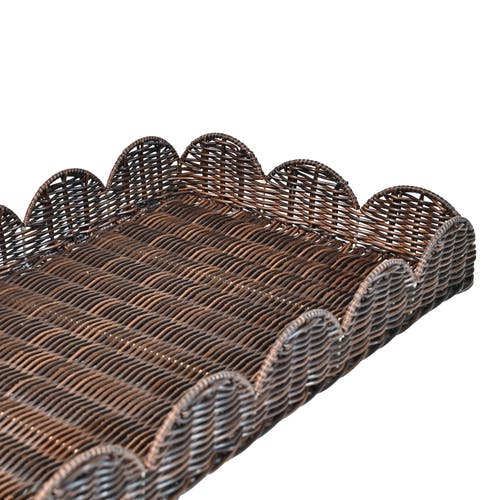 Happimess Parker Southwestern Cottage Resin Scalloped Rectangular Decorative Serving Trays (set Of 3) In Dark Brown